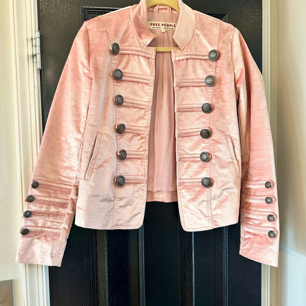 Free People Pink Velvet Military Jacket Size Small